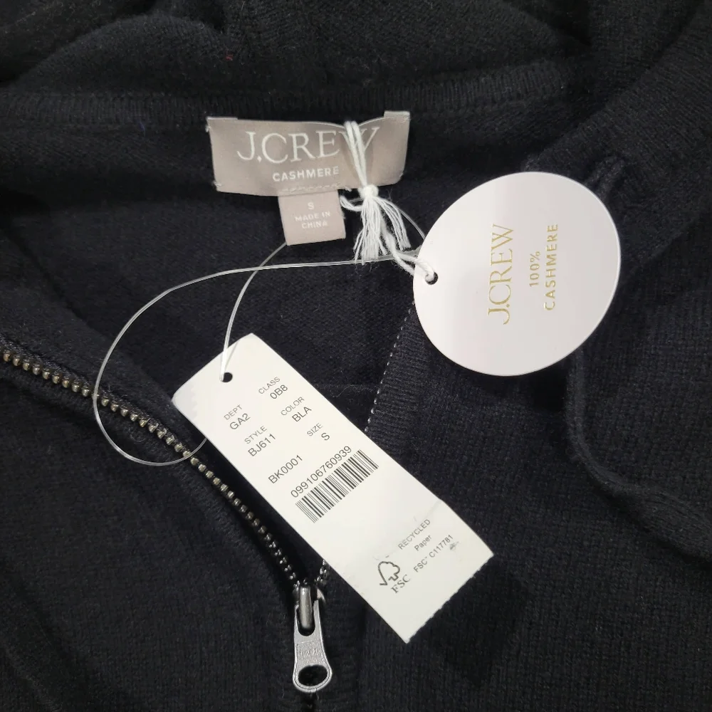 New J Crew Cashmere full-zip sweater-hoodie BJ611 Size S $268 Retail - Picture 8 of 8